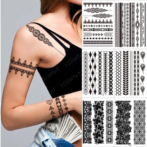 Waterproof Temporary Tattoo stickers Black ink tatto Arabic India Henna Tattoo Love Flower lace Pattern body art for women