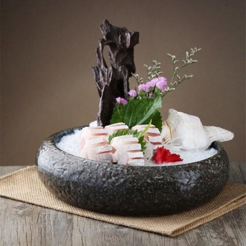 Japanese creative ceramic tableware seafood sashimi plate dish salad bowl coarse pottery art flower ware Sushi