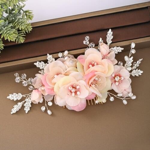 Flower Hair Comb Hair Accessories For Women Flower Headband Wedding Head Jewelry Pearl Rhinestone Hair Comb Headband