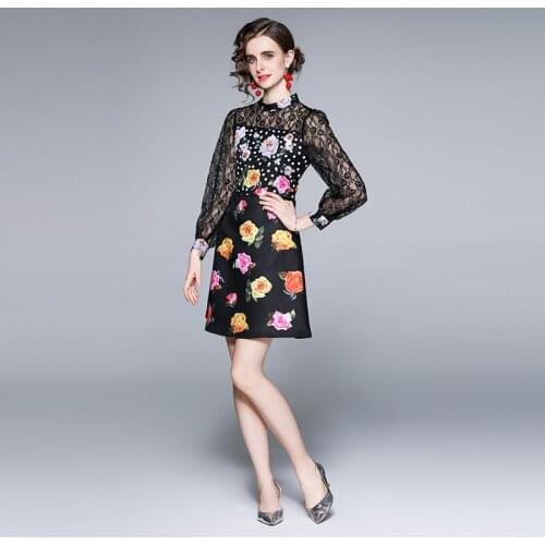 2021 New Women Dresses Black Lace Office Lady A-LINE Ankle-Length Women Dresses O-Neck Elegant Party Night Summer Women Dresses