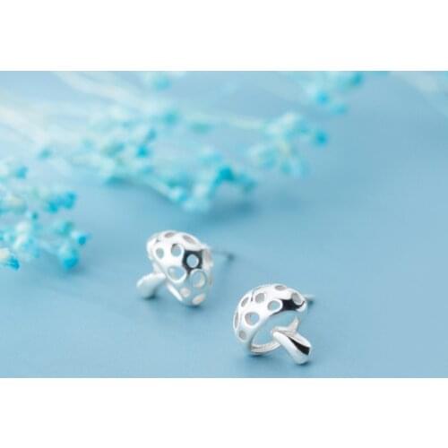 MloveAcc 925 Sterling Silver Cute Hollow Mushroom Stud Earrings for Women Girls Statement Jewelry Orecchini
