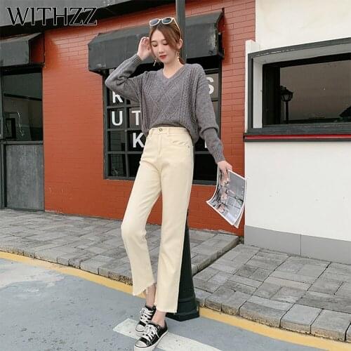 WITHZZ Spring Autumn Wide-leg Pants Womens High-waist Denim Pants Retro Loose Droop Straight Trousers Jeans