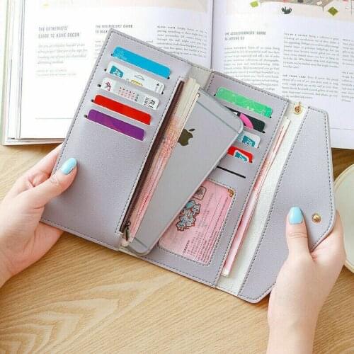 New Womens Wallet Purse PU Leather Clutch Wallet Long Purse Card Holder Phone Bag Case Purse Solid Color /BY