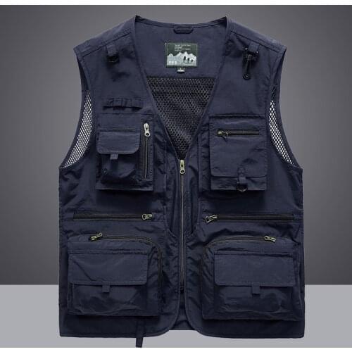 Waistcoat Vest Jacket Men Multi-Pocket Classic Male Sleeveless Coat Outdoor Photographer Fishing Jackets 5XL Vest Travel Clothes