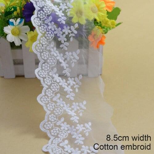 10yards 8.5cm white lace cotton embroidery lace french lace ribbon fabric guipure diy trims warp knitting sewing Accessories2944