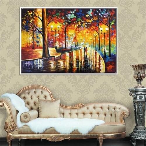 100% Hand painted Abstract Modern Wall Painting Rain Tree Road Palette Knife Oil Painting On Canvas Wall Decor Home Decoration