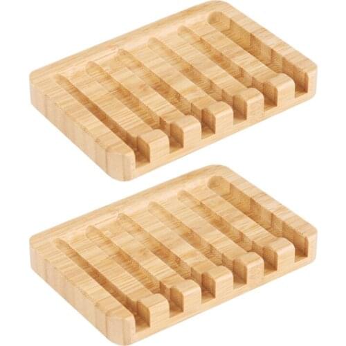 2Pcs/Set Natural Wooden Bamboo Soap Dishes Portable Shower Bar Soap Holder Box Rack Case Waterfall Self Draining Tray Bathroom