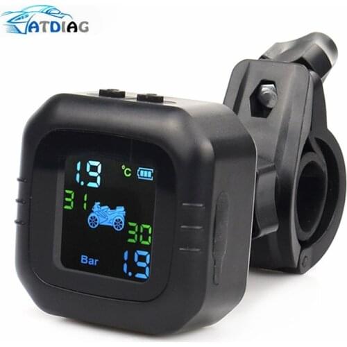 Solar Wireless Motorcycle LCD Tire Pressure Monitoring System TPMS 2 External Sensor Realtime Monitor Abnormal Alarm Moto Tyre