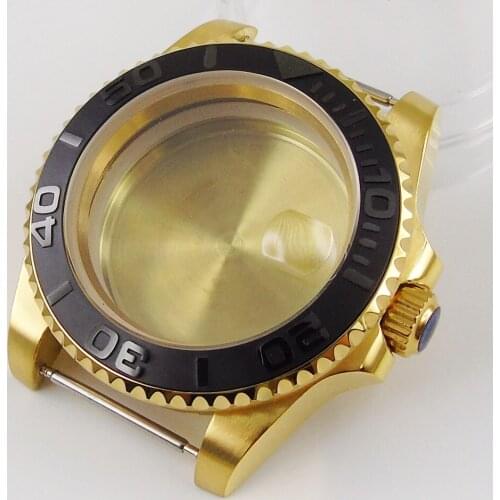 Whole Gold Coated 40mm Watch Case for NH35 NH36 Sapphire Glass without Magnifier Brushed Insert Mental Back