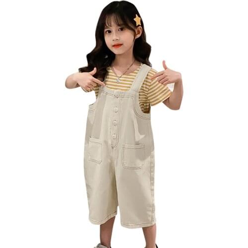 Kids Clothes Girls Striped Tshirt + Jumpsuit Clothes For Girls Casual Style Kids Girl Clothes Set Summer Childrens Suits 6 8 10