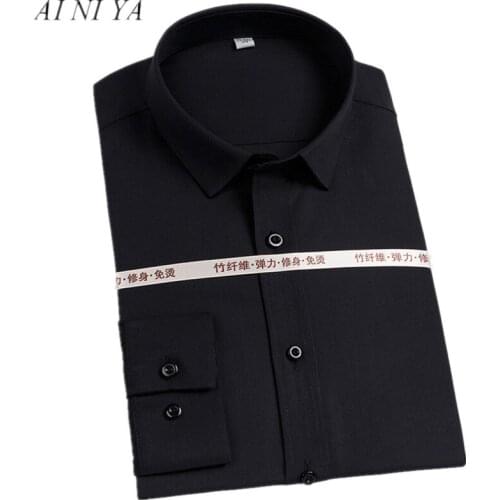 Mens Classic Stretch Non-Iron Comfortable Bamboo Fiber Shirts Long Sleeve Regular-fit Formal Business Solid Easy Care Shirt