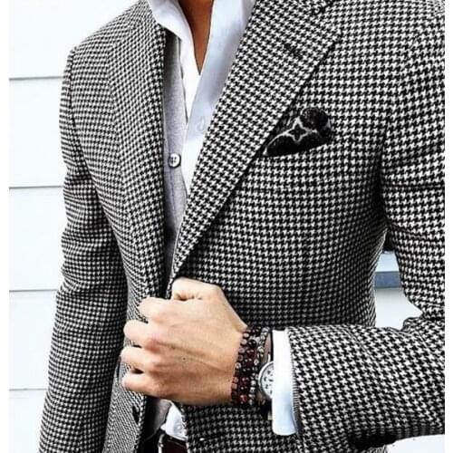 Mens Checkered Suit Houndstooth Custom Made Men Dress Suits Tailored Casual Men Suits Bussiness Formal For Men Check One Jacket