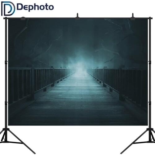 Dephoto Spooky Forest Bridge Gloomy Woods Scary Scene Photo Shoot Background Vintage Halloween Night Photography Studio Props