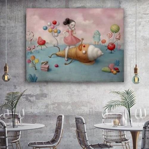 Oil painting Nicoletta ceccoli《Ice cream girl》Artwork Poster Picture Modern Wall Decor Home Living room Decoration