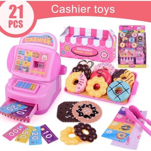 21Pcs/Set Kids Doughnut Cash Register Kit Pretend Role Play Toy Kids Educational Toys for Children Gifts