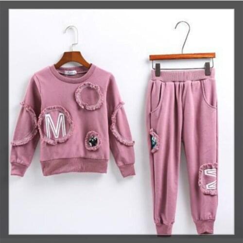 Teenage Girls Clothes Children Clothing Set Cotton Sweatshirt + Pants Two-Piece Casual pink Kids Girls Clothes Suit 6 8 10 12