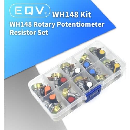 WH148 Potentiometer Kit B1K 2K 5K 10K 20K 50K 100K 250K 500K 1M 15mm Linear Taper Rotary Resistor Set 3pin With Cap