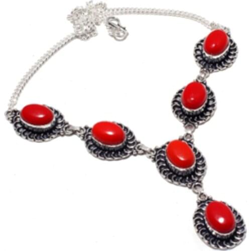 Coral Necklace Silver Overlay over Copper, 44.2 cm ,N4481