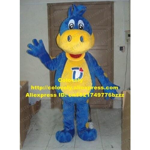 Smart Blue Dragon Dinosaur Mascot Costume Mascotte Dino Phytodinosauria Adult With Big Yellow Nose Happy Face No.2821 Free Ship