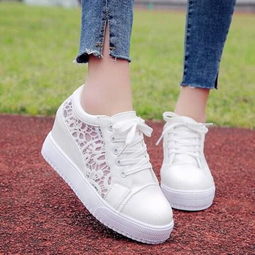 Shoes Woman Sneakers White Womens Fashion Casual Lace Up Mesh Sneakers Breathable Increasing Sport Shoes Sneakers
