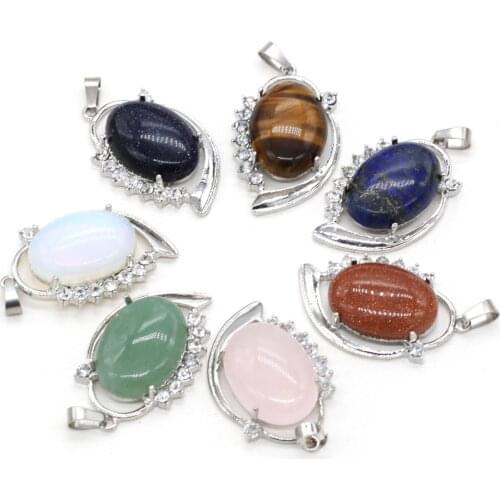 Natural Stone Pendant Exquisite Oval Shape Lapis Lazuli Agates Crystals Amethysts Charms for Jewelry Making Women Necklace DIY