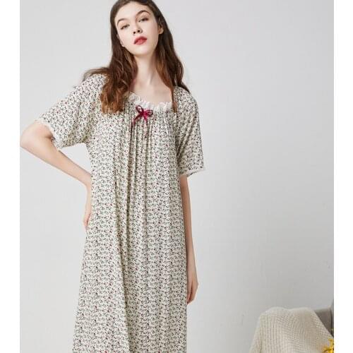 Summer Women Short Sleeve Nightgowns Round Neck Print Sleepshirts Plus Size Loose Princess Sleepwear Sexy Nightwear Night Dress
