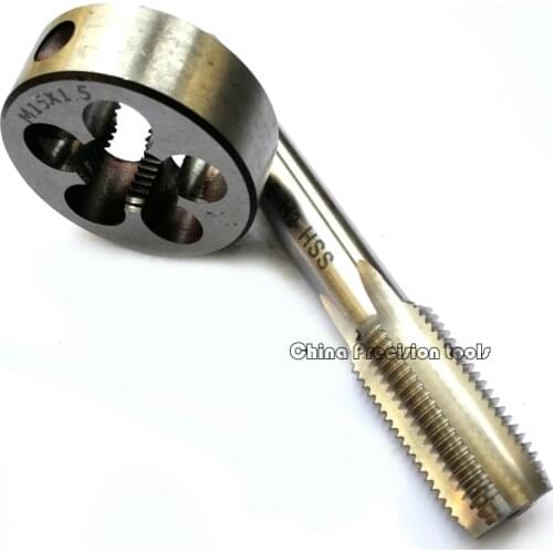 2pcs HSS Metric Left Hand thread Straight Flute tap and die set M15 M15X1 LH Fine Screw thread Plug Tap Round dies M15X1.5
