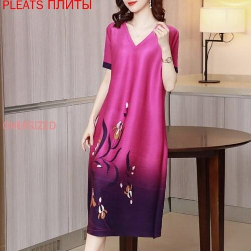 Miyake Pleated Dress 2021 Summer Womens Hot Rhinestone Print Dress Pleats Shein Vestido De Mujer Robes Robe Femme Vestidos