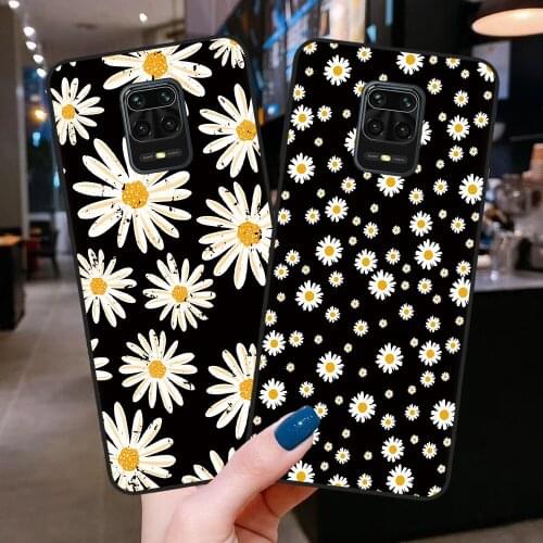 Soft Silicone Black Phone Case For Xiaomi Mi 10T Lite 10 Ultra Redmi Note 9S 7 8 9 Pro 8T Luxury Daisy Cute Flower Cover Fundas