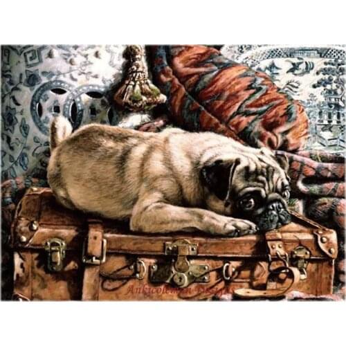 Embroidery Counted Cross Stitch Kits Needlework - Crafts 14 ct DMC color DIY Arts Handmade Decor - Pug on Suitcase