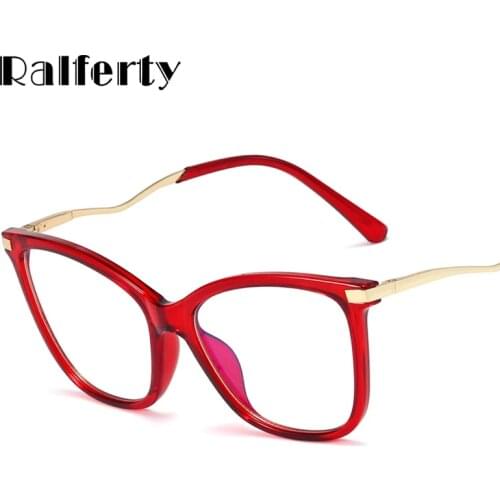 Ralferty Retro Transparent Glasses Women Red TR90 Eyeglass Frames Female 0 Diopter Clear Lenses Prescription Optic Frame F91505