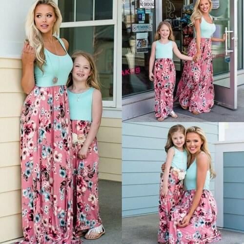 Mother and Daughter Matching Dresses Flower Print Mommy and Me Clothes Family Look Mom Mum Baby Girls Dress Family Outfits