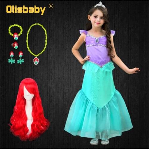 Little Mermaid Girls Princess Ariel Dress New Year Ruffle Mermaid Dresses Halloween Girl Fancy Fairy Dress Up Costume for Kids