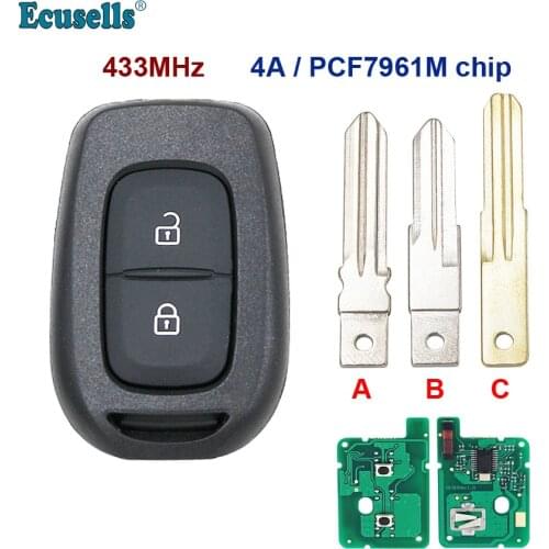 Remote Key Fob 2 Button 433MHz 4A PCF7961M for Renault Duster Dokker Trafic Master VAC102 HU137 blade