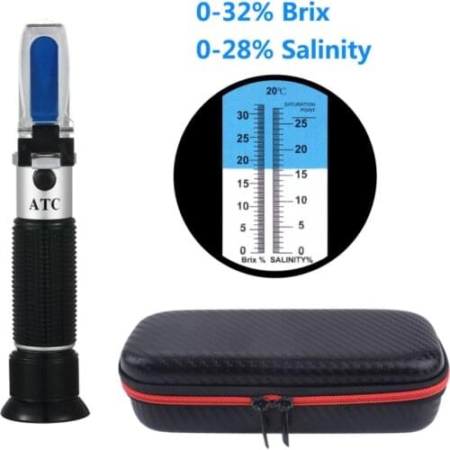 Yieryi Handheld 2 in 1 Brix & salinity refractometer 0-32% brix/0-28% salinity with ATC Salinity Meter with black bag