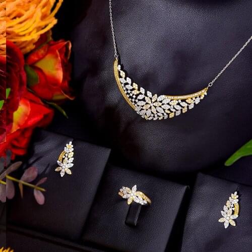 Luxury Cute Shiny Bridal Necklace Bracelet Earrings Ring Jewelry set For Ladies Women Wedding African CZ Dubai Jewelry
