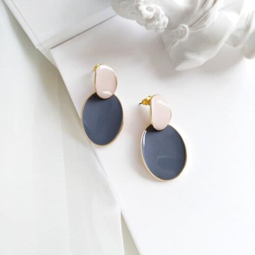 S925 needle Women Jewelry Earrings Retro Temperament Oval Shape Grey Enamel Drop Earrings For Female Jewelry Party Gifts