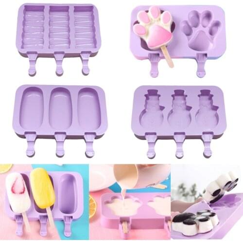 3D Silicone Ice Cream Molds Palette With Lid Magnum Cakesicle Popsicle Mold Coolers DIY Homemade Cute Cartoon Ice Tray For Drink