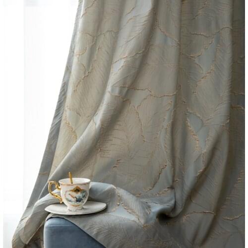 Light Luxury Blue Gold Silk Leaves High-precision Atmospheric Decoration Customization Curtains for Living Dining Room Bedroom