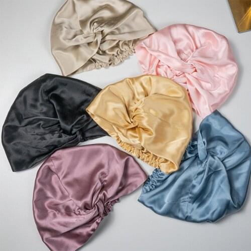 Women Fashion Natural Silk Turban Elegant High-Grade Pearl Luster Hair Scarf Double Mulberry Silky Wrap Turban Female Headband