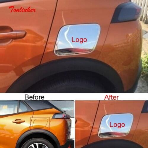Tonlinker Exterior Car Tank Cover sticker With Logo For Peugeot 2008 2020 Car styling 1 PCS Stainless steel Cover Stickers