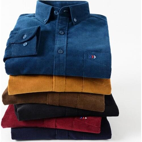 High Quality Mens Corduroy Long Sleeve Shirt 2021 Spring Fashion Classic Slim Shirt Business Casual Square Collar Top 10 Colors