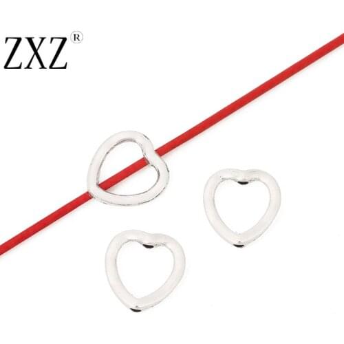 ZXZ 30pcs Tibetan Silver Tone Open Heart Spacer Beads Charms for DIY Jewelry Making Accessories
