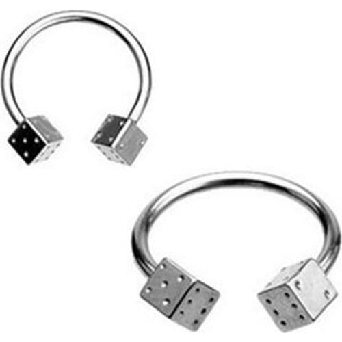 1 Pair Silver 316L Stainless Steel Dice Ball 16Gx8x3mm Circular Barbell Nostril Nose Ring Tragus Rings Body Piercing Jewelry