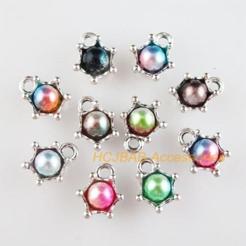 20 New Crown Charms Mixed Acrylic Beads Pendants Tibetan Silver Tone 10x13.5mm