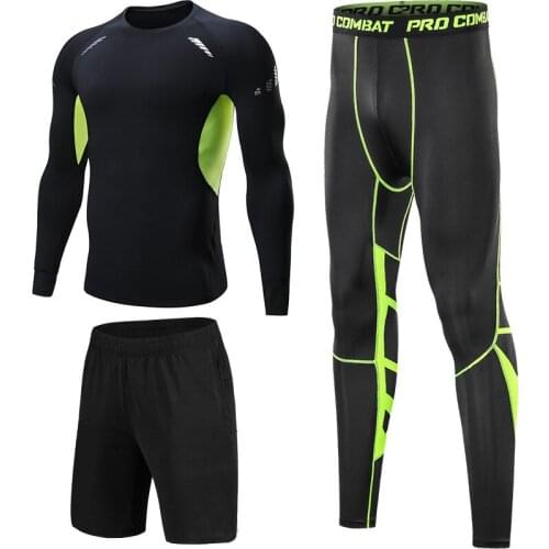 3 Pcs/Set Mens Sport Suits Tracksuit Tights Sports Suit Gym Fitness Compression Clothes Running Jogging Sport Wear Exercise Wor