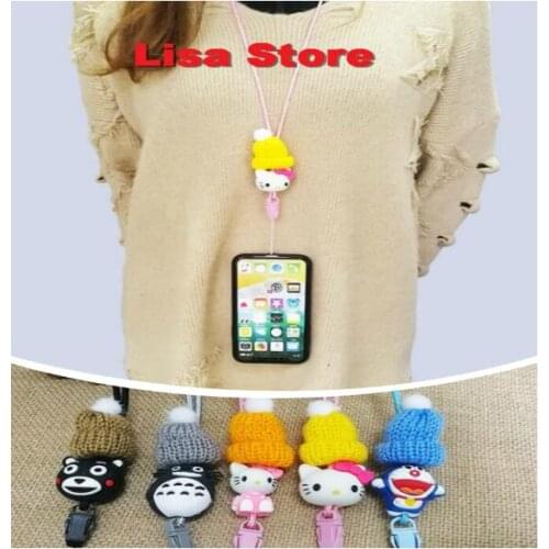 30pc 43CM Cartoon Woolen Silicone Doll Lanyard Neck Strap for keys ID Card Mobile Phone Straps for iphone Samsung Badge Holder