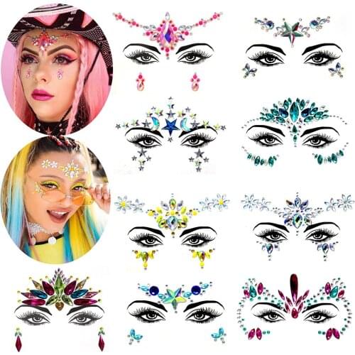 3D Crystal Sticker Music Festival Face Trendy Shiny Acrylic Drill Sticker Masquerade Face Decoration Temporary Tattoo Sticker