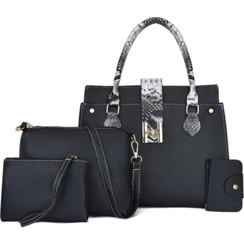4PCS Womens Bag 4 Pcs Set Fashion PU Leather Ladies Handbag Serpentine Messenger Shoulder Bag Wallet Bags Famous Brand 2020