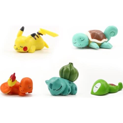 5Pcs/Set Pokemon Sleeping Pikachu Bulbasaur Squirtle Charmander Sleeping Mini PVC Figures Kids Toys